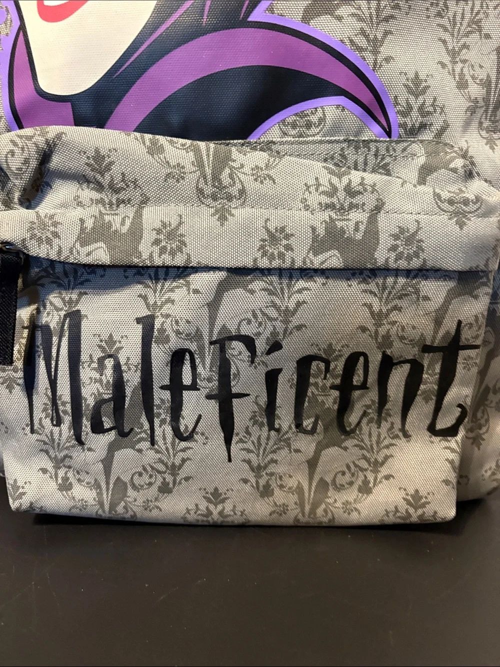 Disney Maleficent Grey Backpack with Purple and Yellow Accents